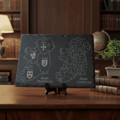 Double Map of Ireland Slate Plaque – Counties & Provinces Heritage Piece